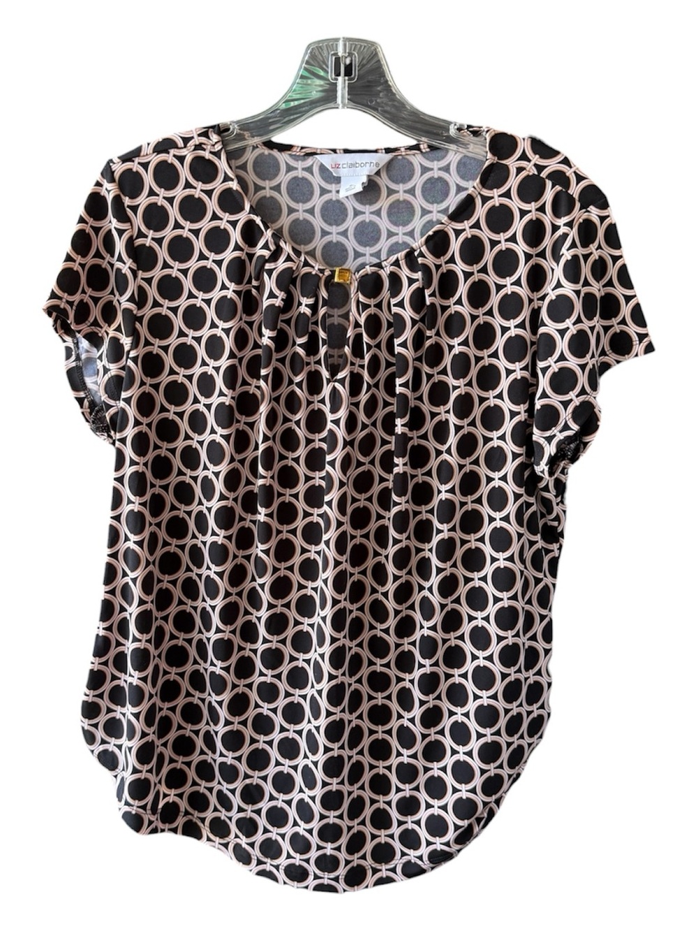 Liz Claiborne Geometric Chain Link Pleated Blouse Top - Petite Large